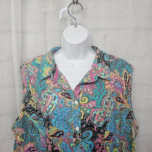 Intro Blue Paisley Y2K Tank Tunic Boho Retro Festival Hippie Button-Down 3X - Picture 2 of 11